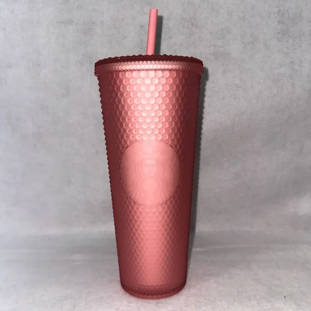 NWT Starbucks Insulated Acrylic Tumbler with Straw Pink Studded 24oz New
